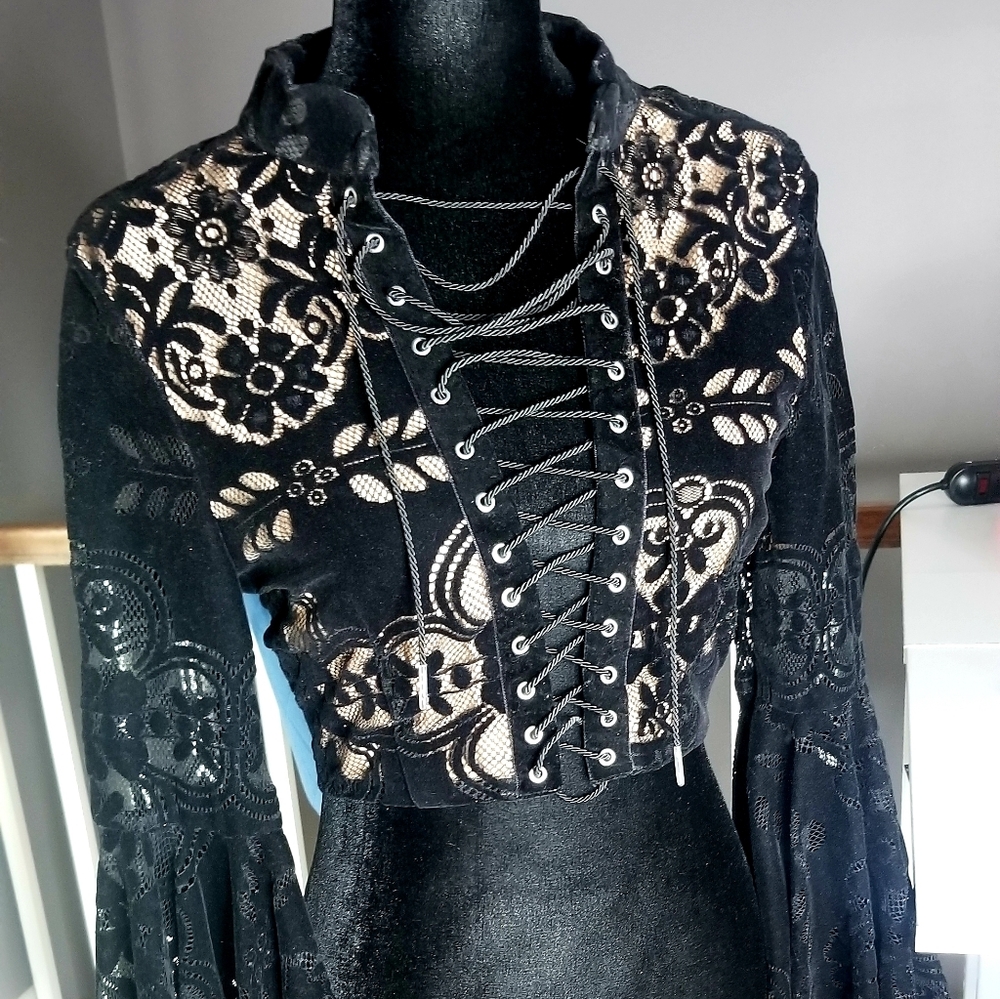 Nasty Gal long sleeve black lace crop top